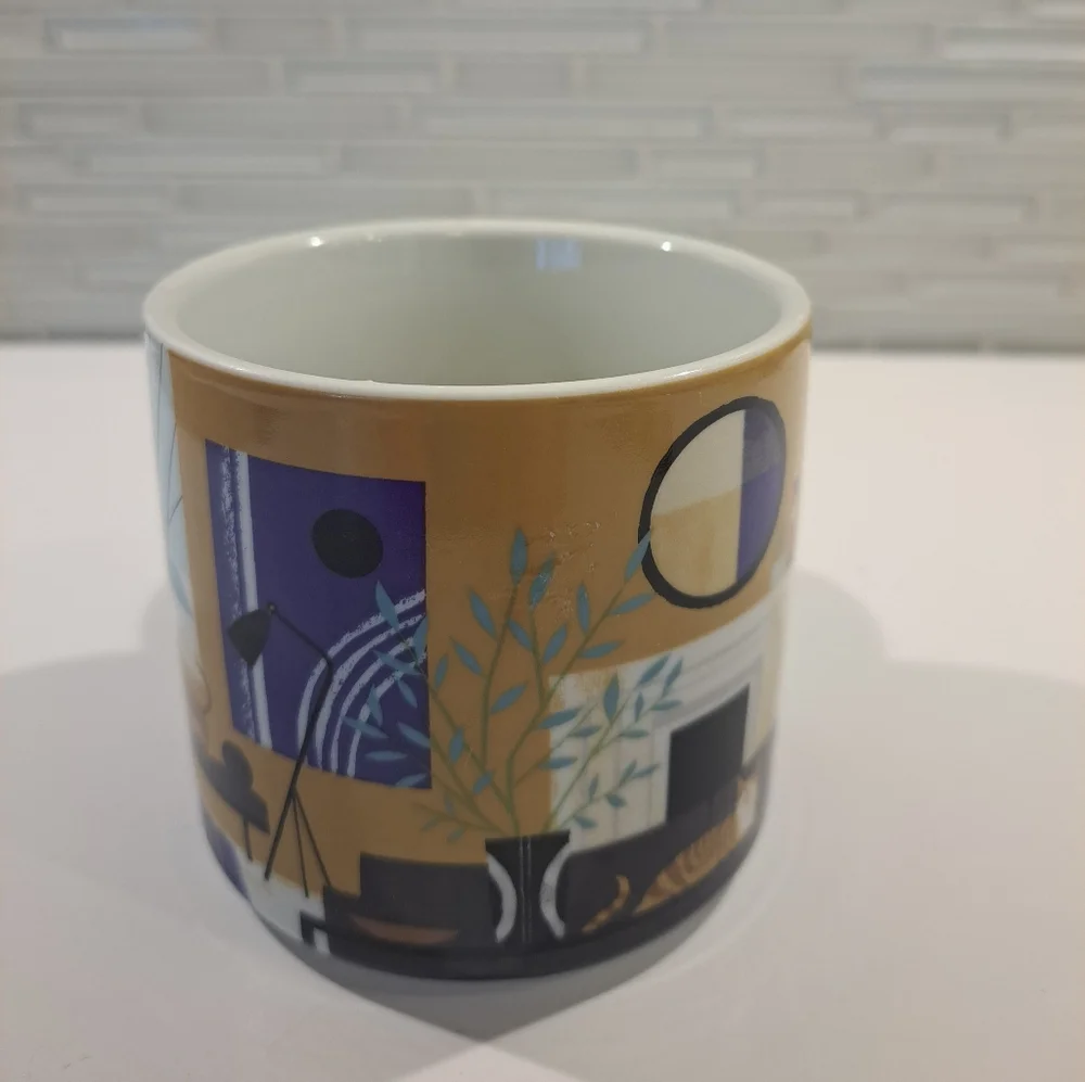 West Elm Sam Kalda Cat & Dog Wrap Around House Scene Coffee Mug With Handle